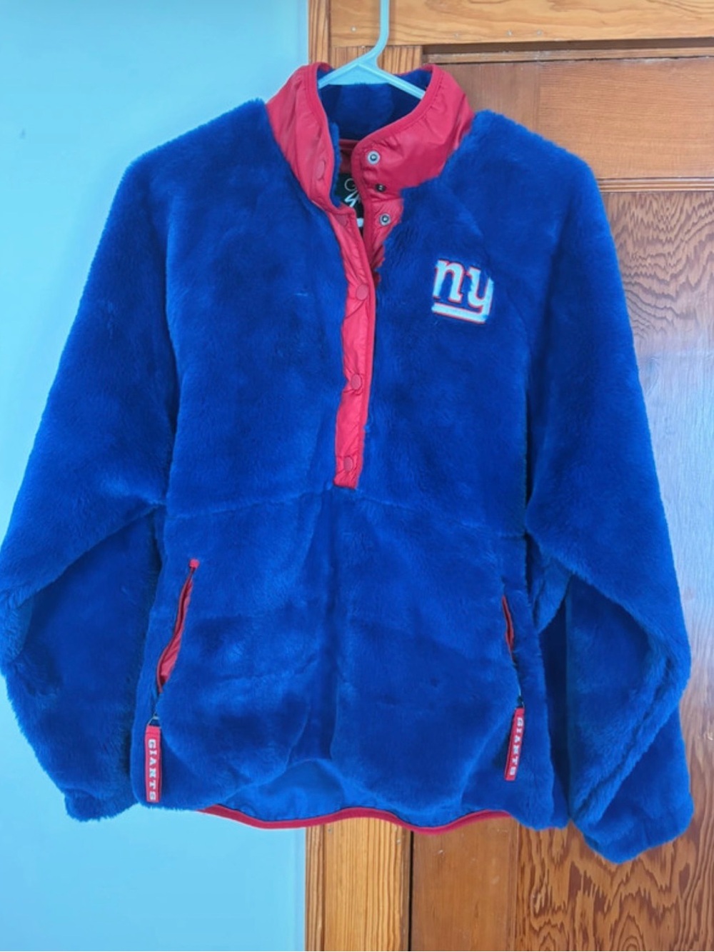 NY Giants Plush Pullover Hoodie - Blue & Red